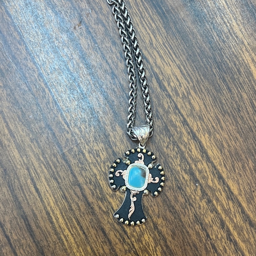 Montana silversmith Western Turquoise cross Pendant with black & gold - Picture 3 of 3